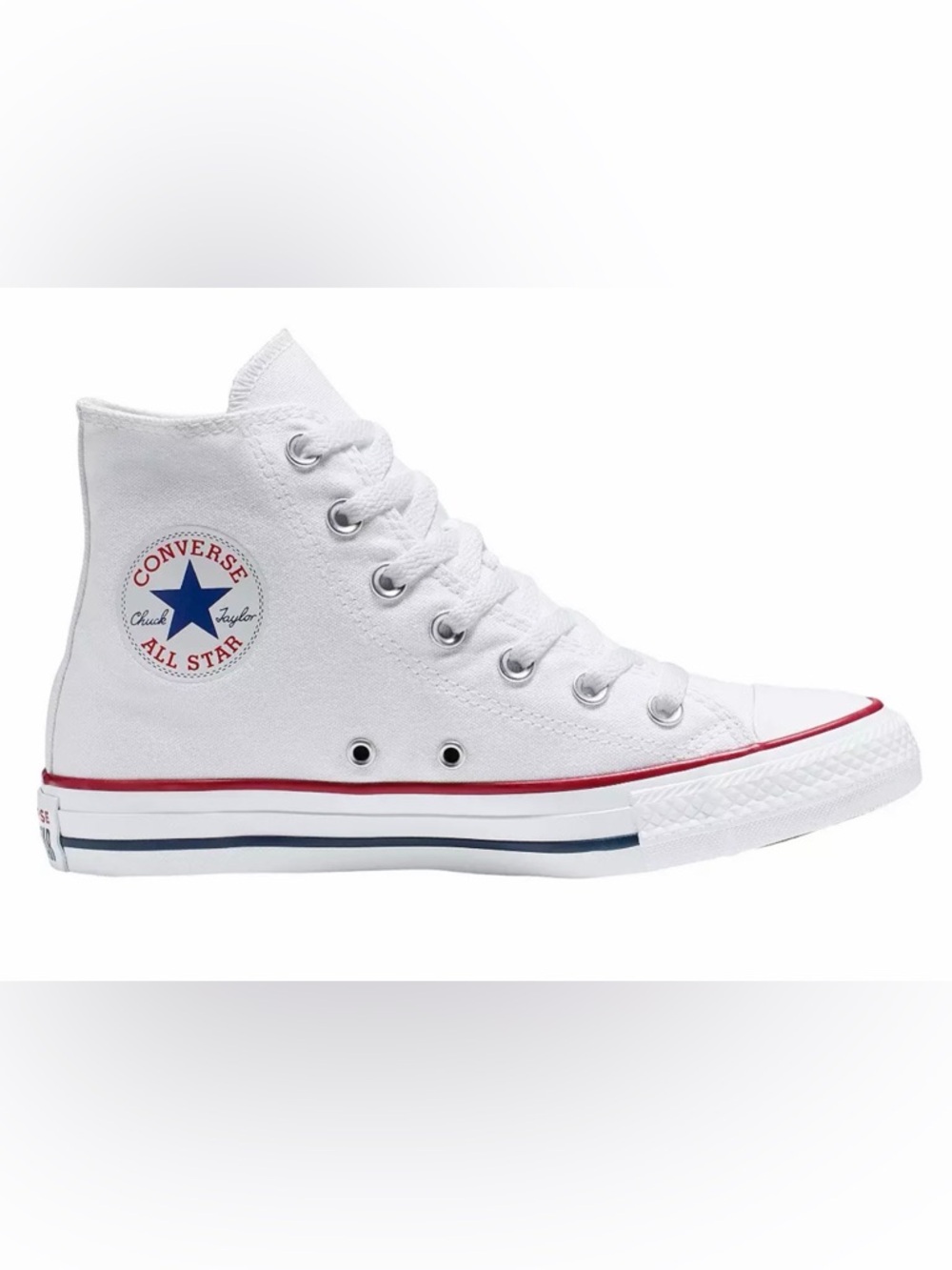 Converse White High Top Sneaker with Red and Navy Accents